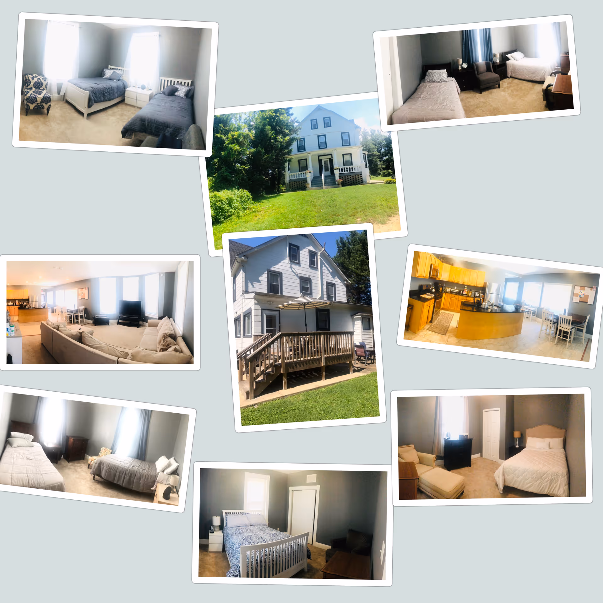 Collage of ProCare facility interiors and a house exterior.