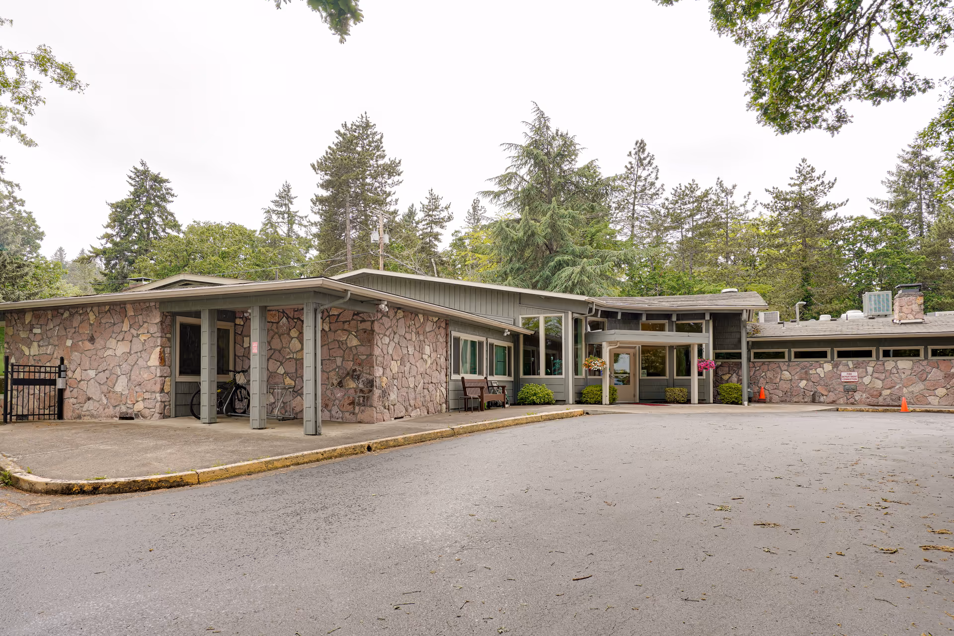 Hillside Heights Rehabilitation Center exterior with entrance canopy and surrounding trees