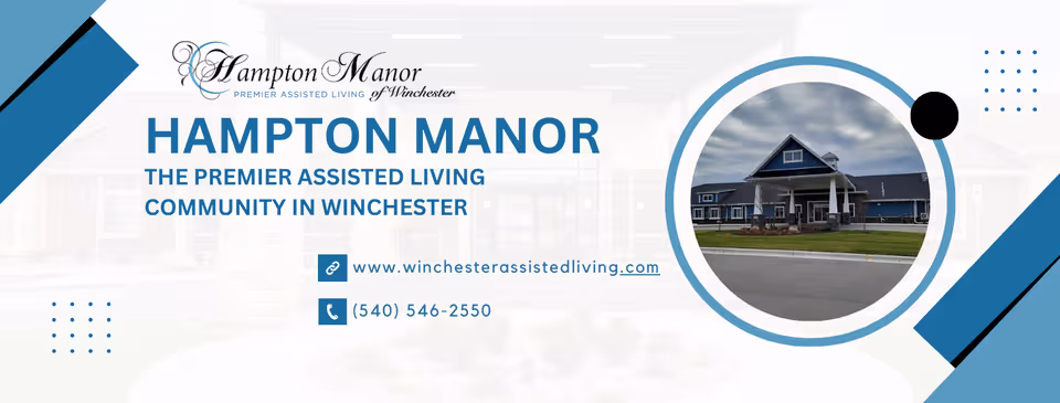 Marketing banner for Hampton Manor Winchester featuring logo, text, and circular exterior building photo.