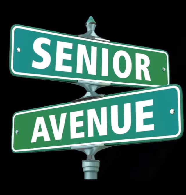 Two green street signs reading 'Senior Avenue' mounted on a metal pole.
