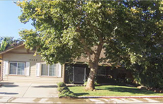 A single-story senior living facility with a tree-lined front yard and driveway.