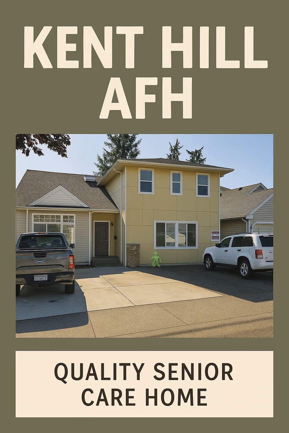 Front exterior of Kent Hill AFH with two parked cars in the driveway.