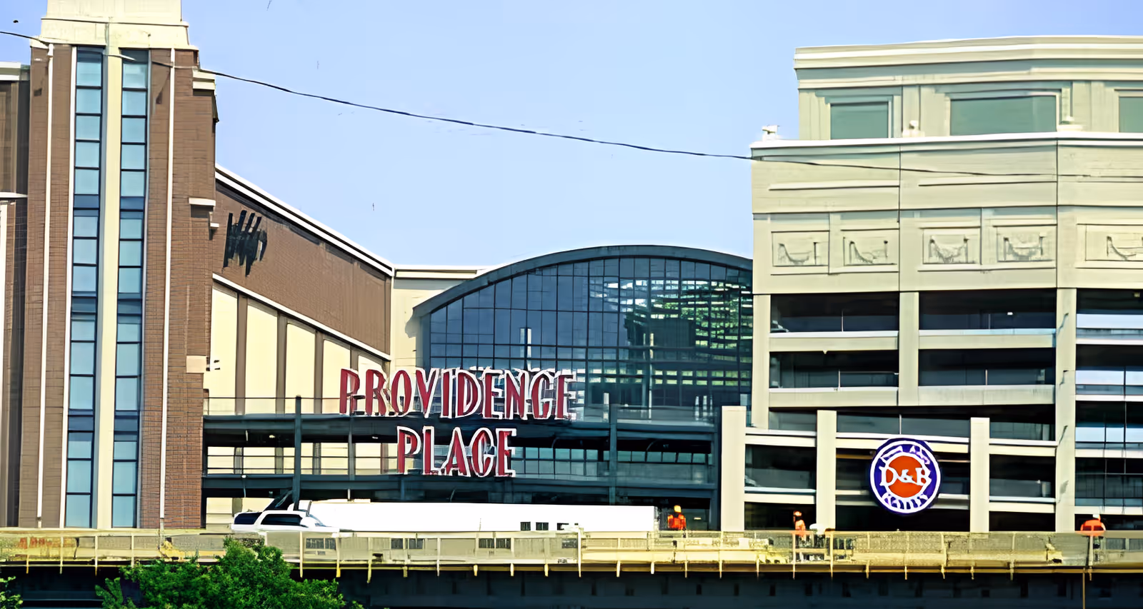 Facade of a multi-story building with a large 'PROVIDENCE PLACE' sign across the front.