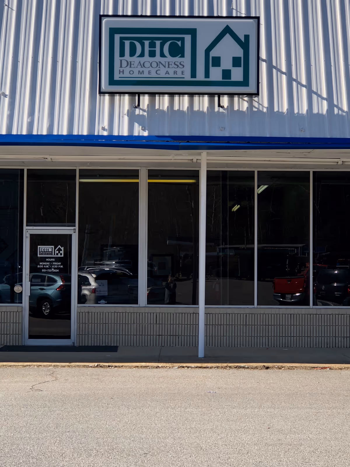Front view of a Deaconess Home Care building with a sign above the entrance.