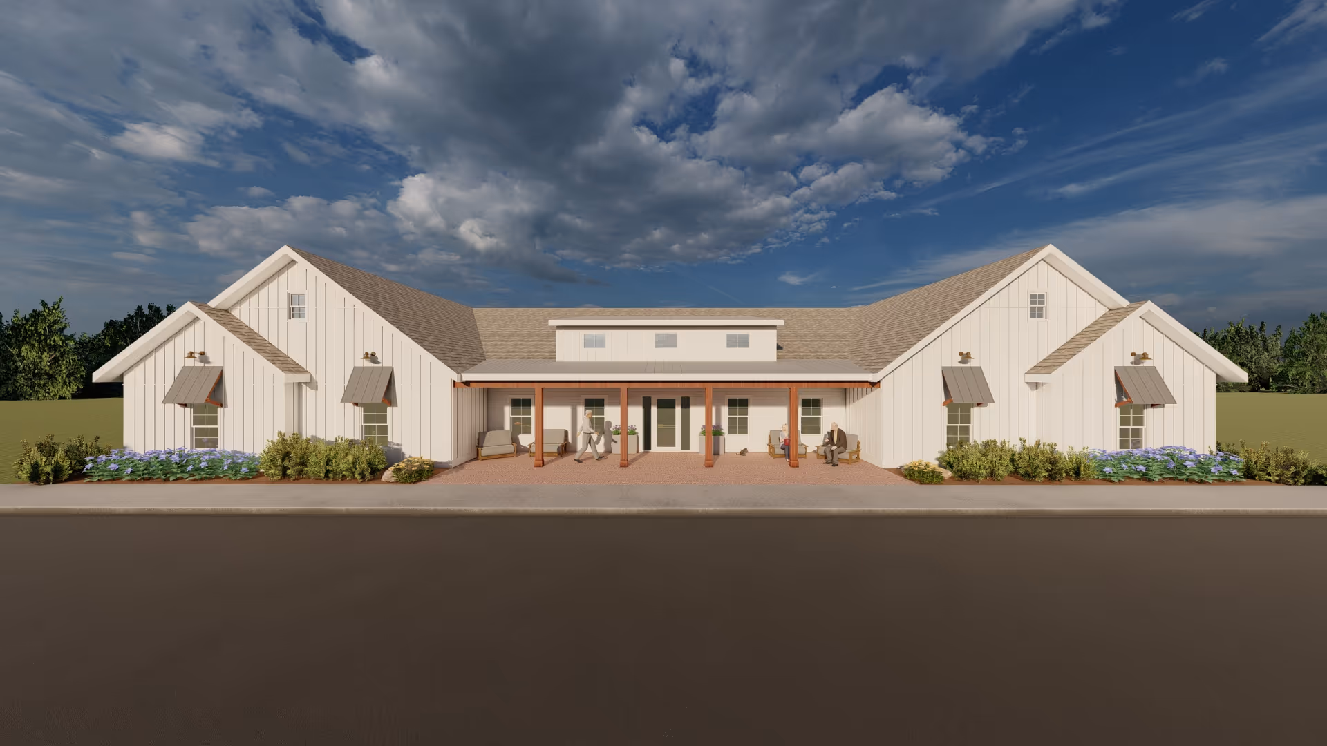 Front view of the Willows of Jackson senior living building with a covered entry.