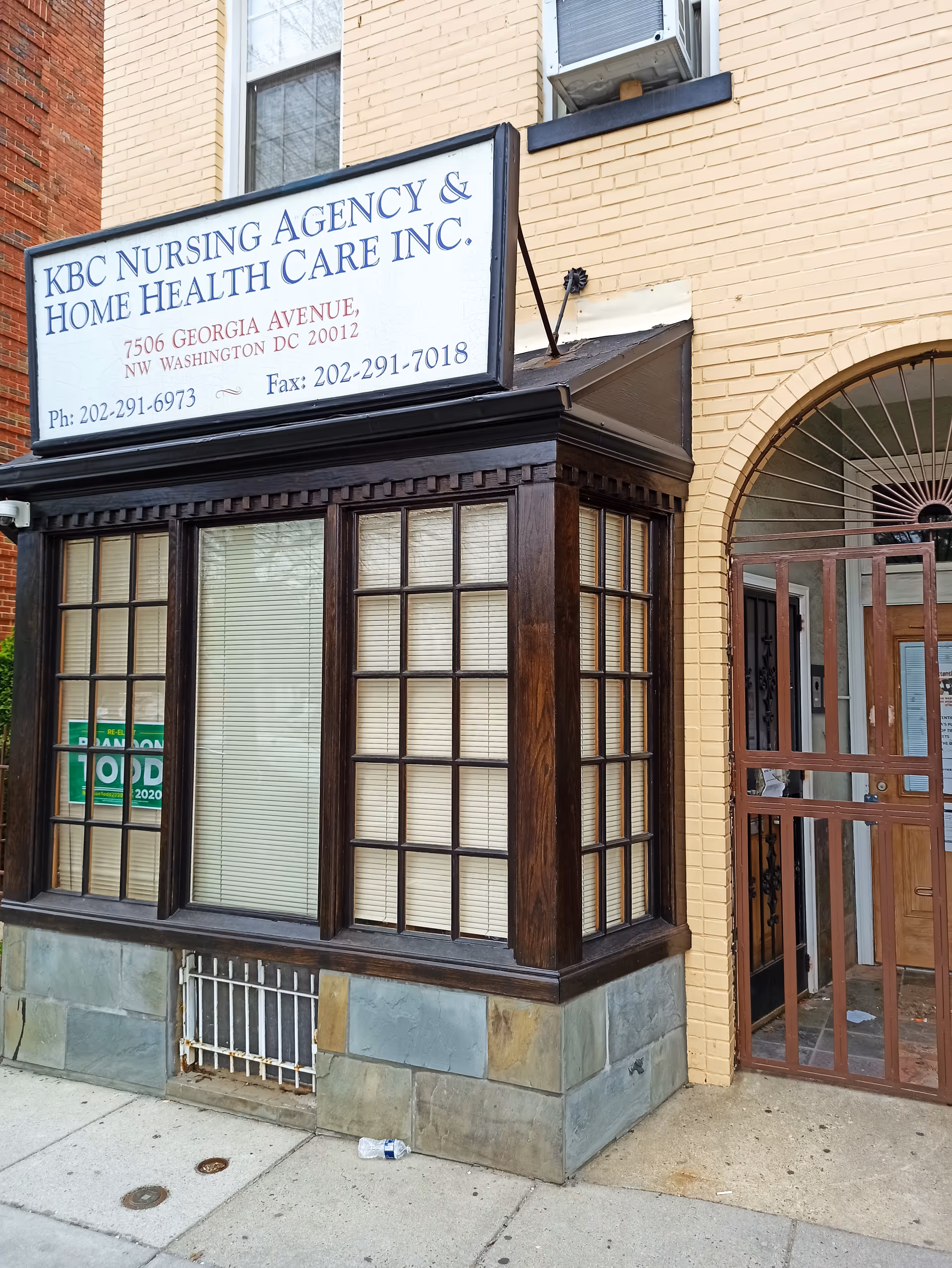 Exterior of a brick building with a sign for KBC Nursing Agency & Home Health Care.