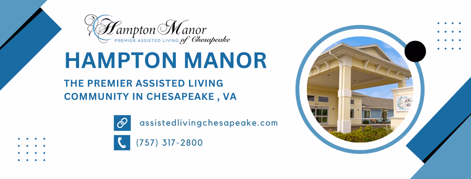 Banner-style exterior graphic advertising Hampton Manor with a photo of the building front