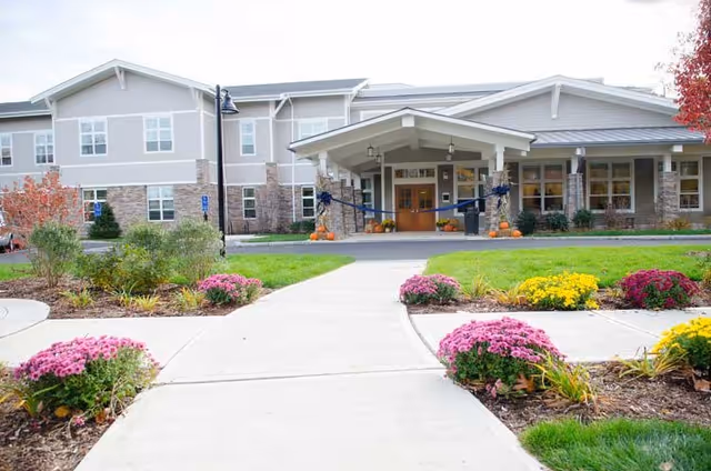 Front view of Bridges by EPOCH at Trumbull with landscaped walkway and entrance.