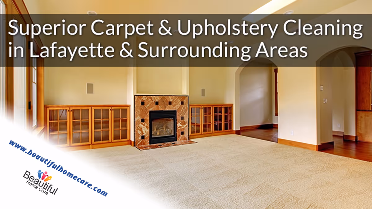 Spacious carpeted living room with a stone fireplace and built-in wood cabinets.