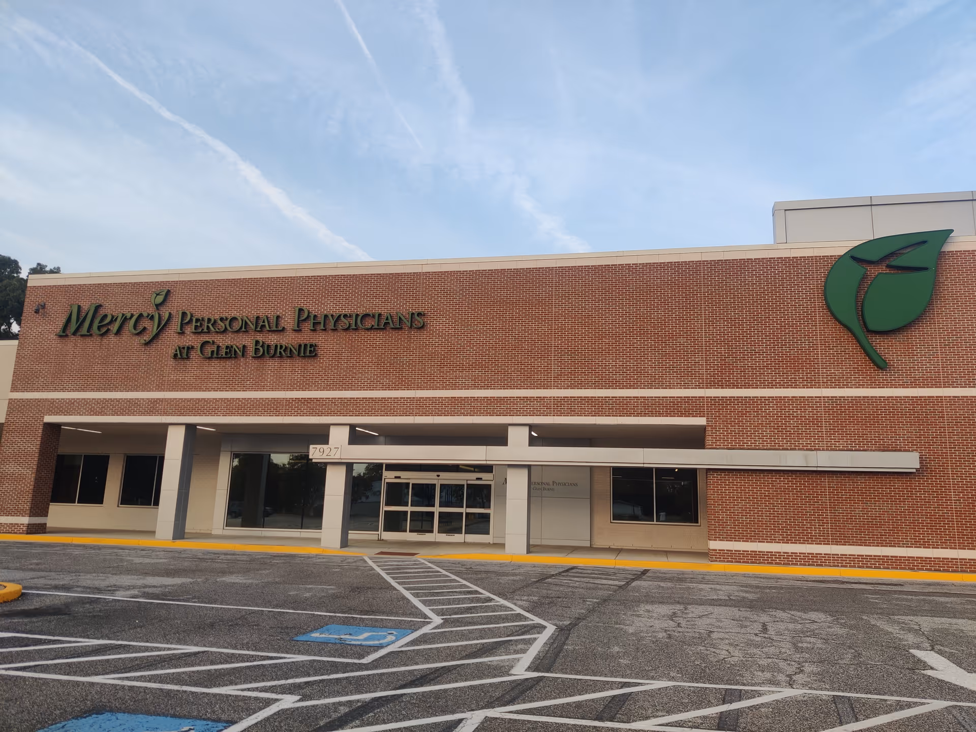 Brick medical office building with Mercy Personal Physicians at Glen Burnie signage.