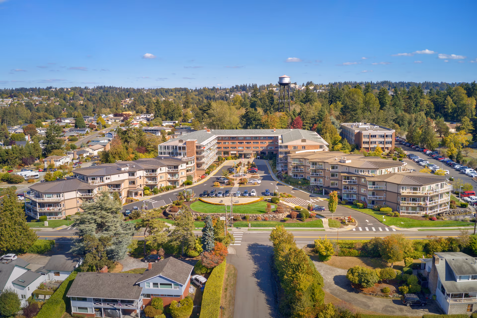 Aerial view of Judson Park Health Center campus with multiple buildings and green landscaping.
