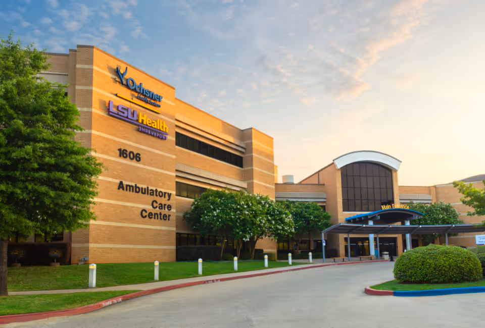 Front exterior of Ochsner LSU Health Ambulatory Care Center with main entrance.