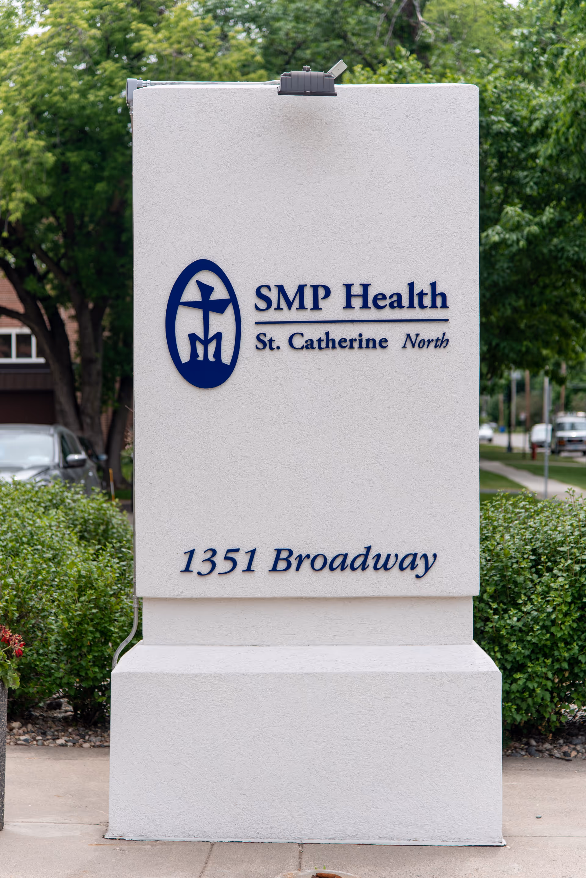 Outdoor sign for SMP Health St. Catherine North at 1351 Broadway.
