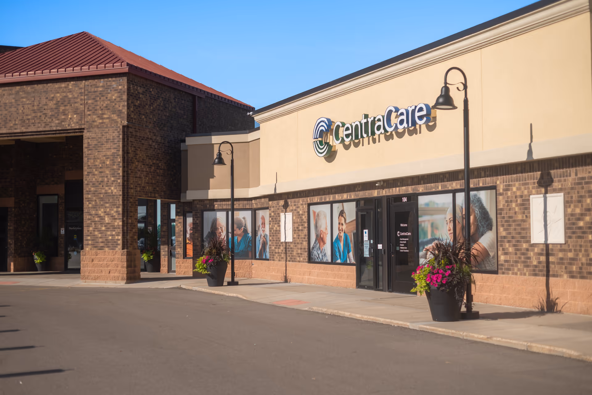 CentraCare facility storefront with brick exterior and signage on the front.