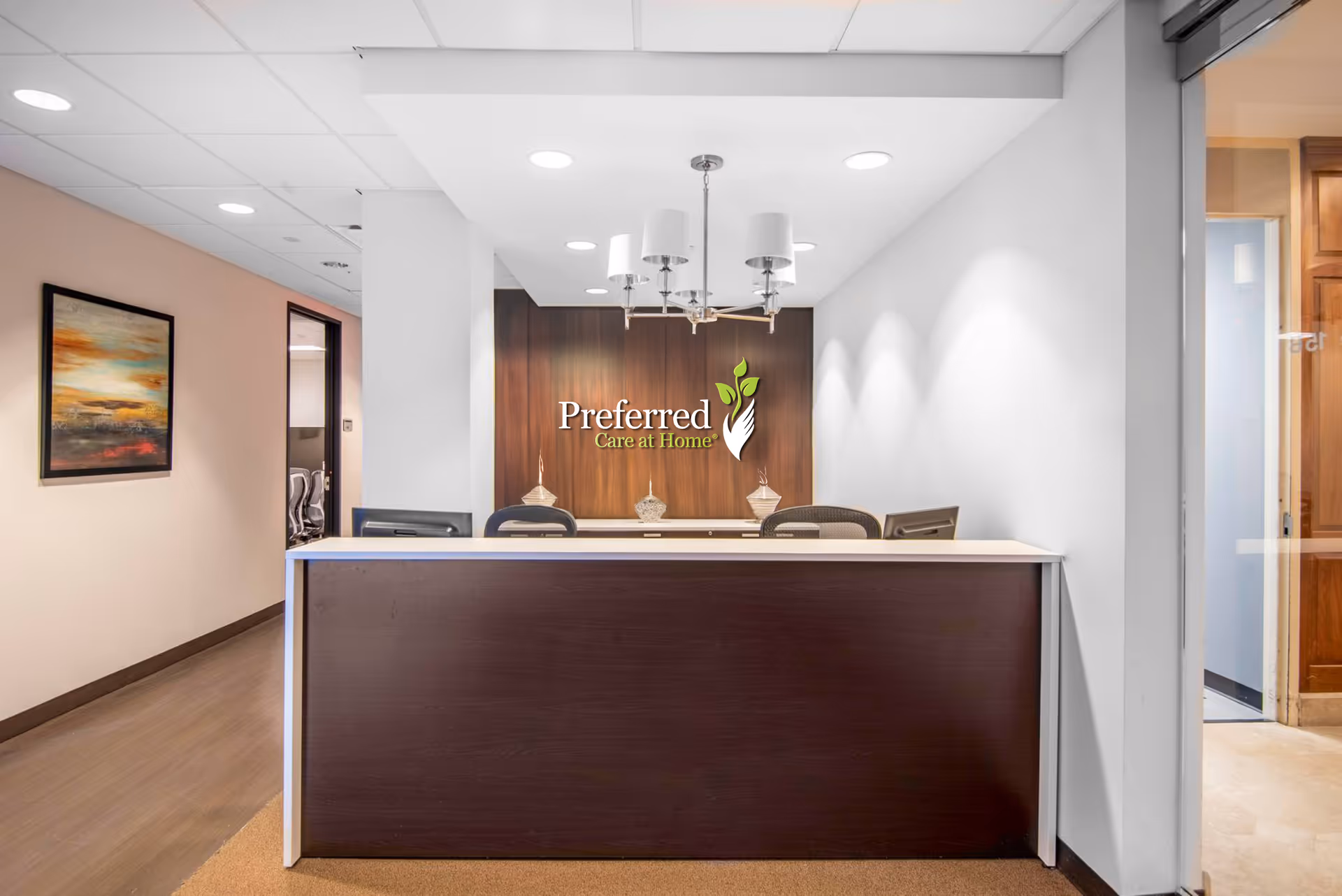 Reception desk inside Preferred Care at Home of Central Fairfield facility