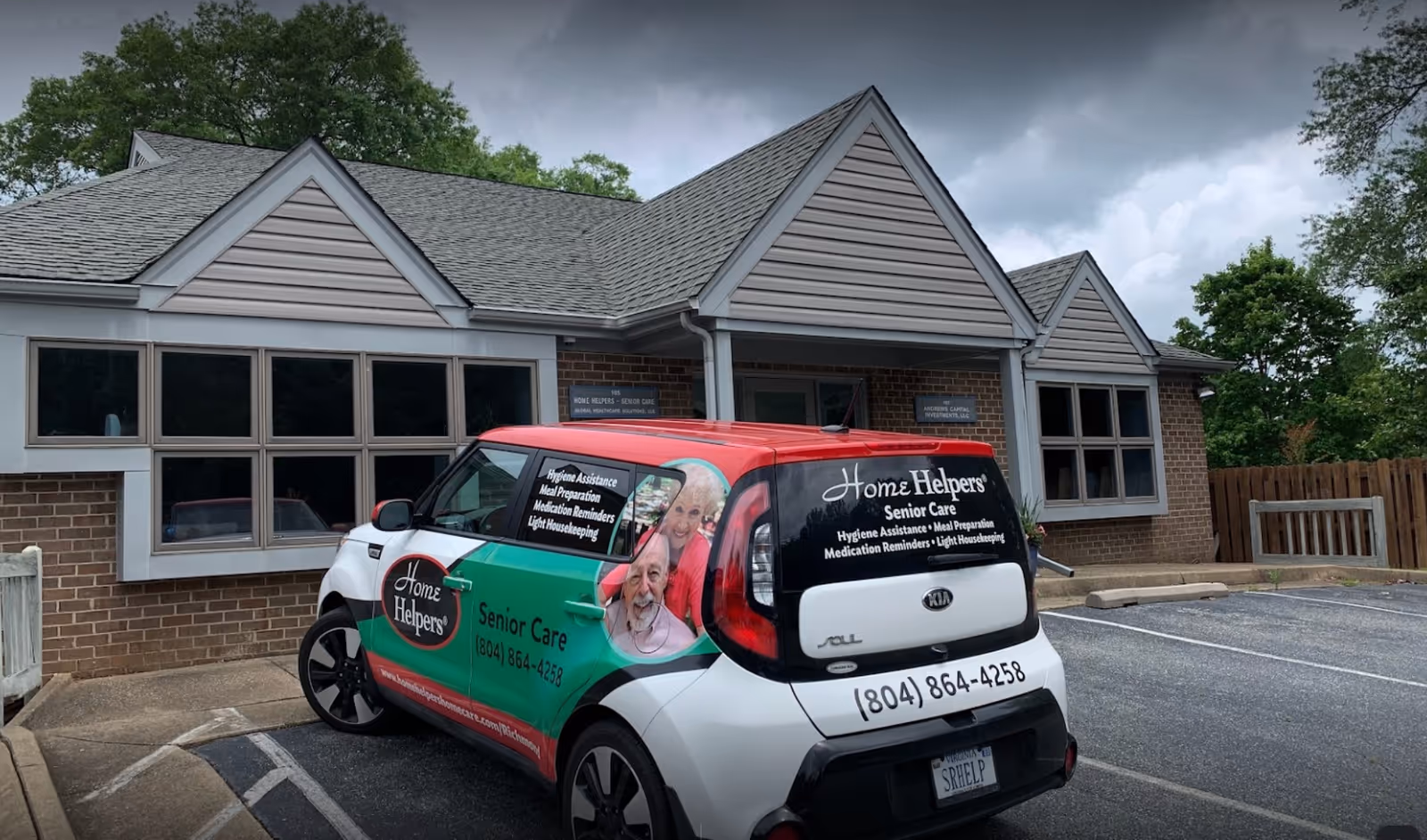 Exterior view of Home Helpers Richmond and Henrico facility with a branded service van.