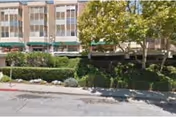Front view of a multi-story senior living building with trees and shrubs.