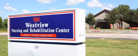 Front sign for Westview Nursing and Rehabilitation Center with the building in the background.