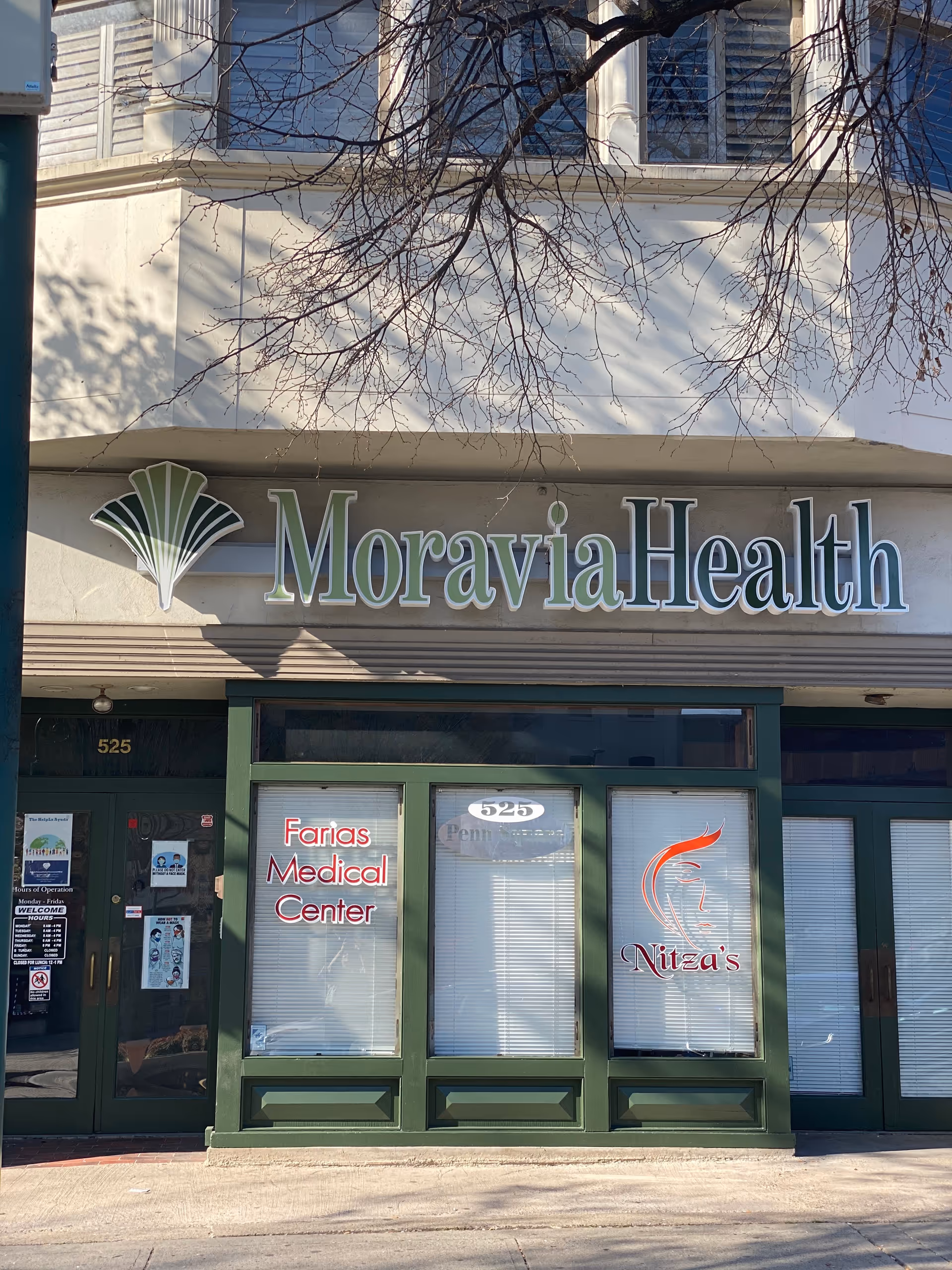 Exterior storefront of Moravia Health Reading with signage, windows, and a glass entrance.
