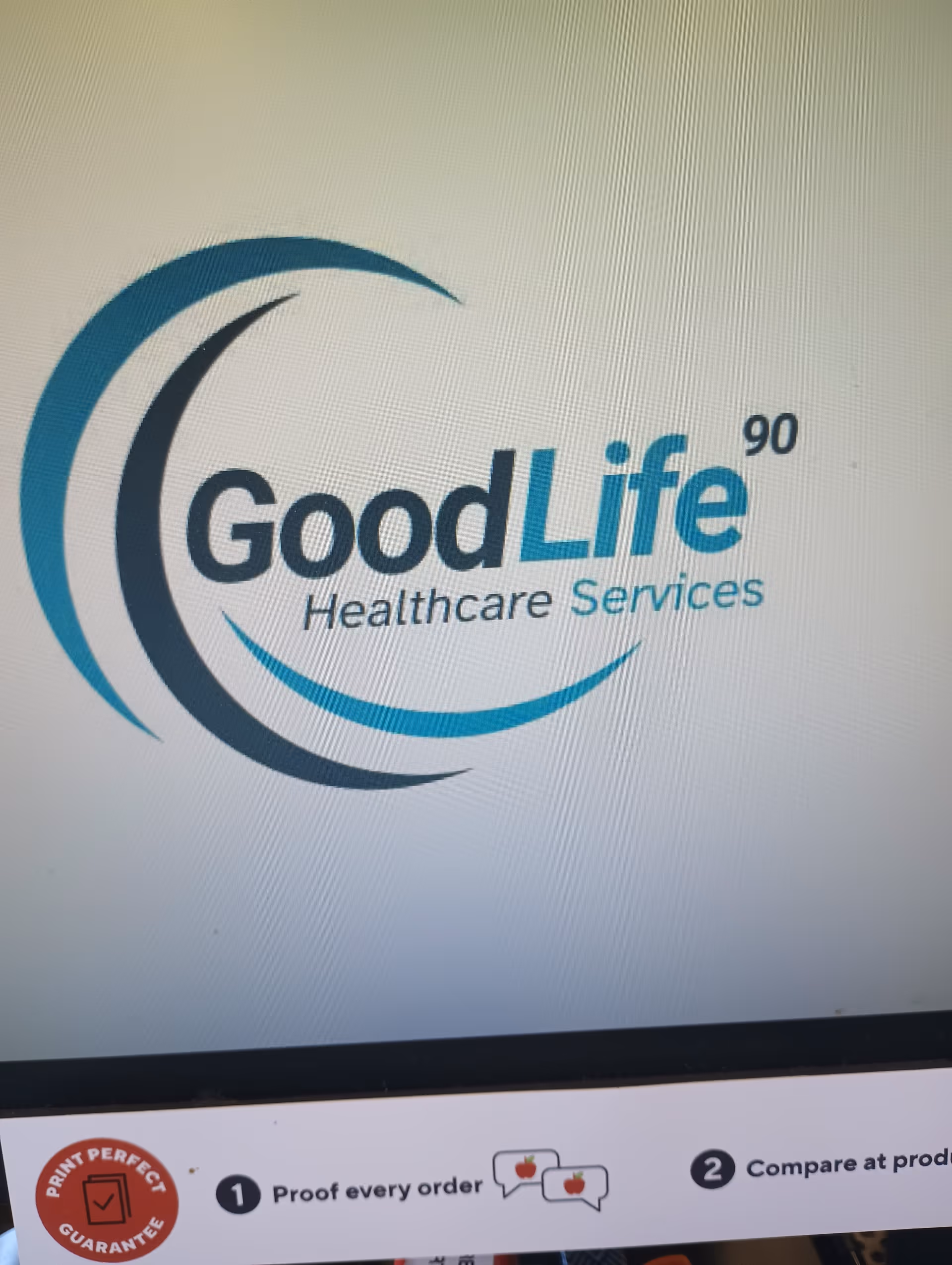 GoodLife Healthcare Services logo on a pale interior wall.