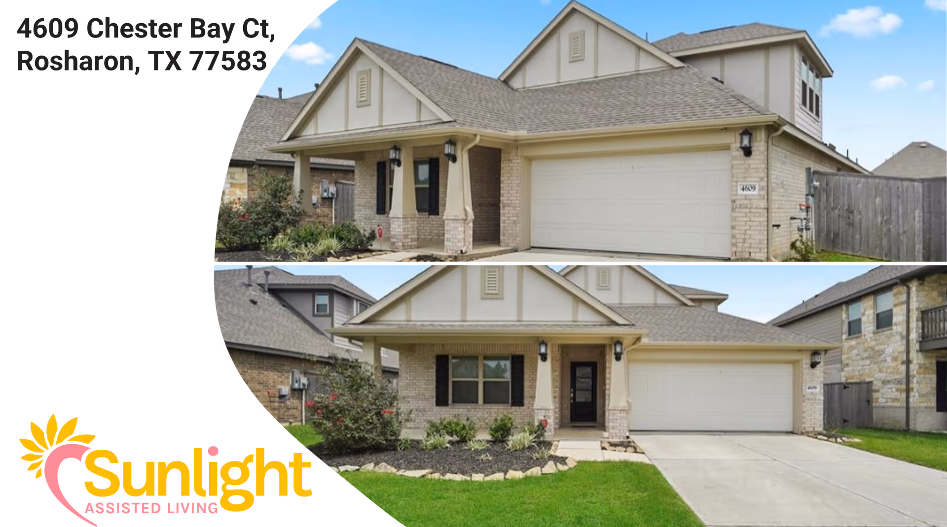 Two exterior views of a Sunlight Assisted Living facility.