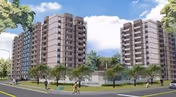 Exterior view of City View Towers Senior Apartments showing two tall residential buildings with multiple balconies, surrounded by trees and greenery. People are walking on the sidewalks near the buildings under a partly cloudy sky.