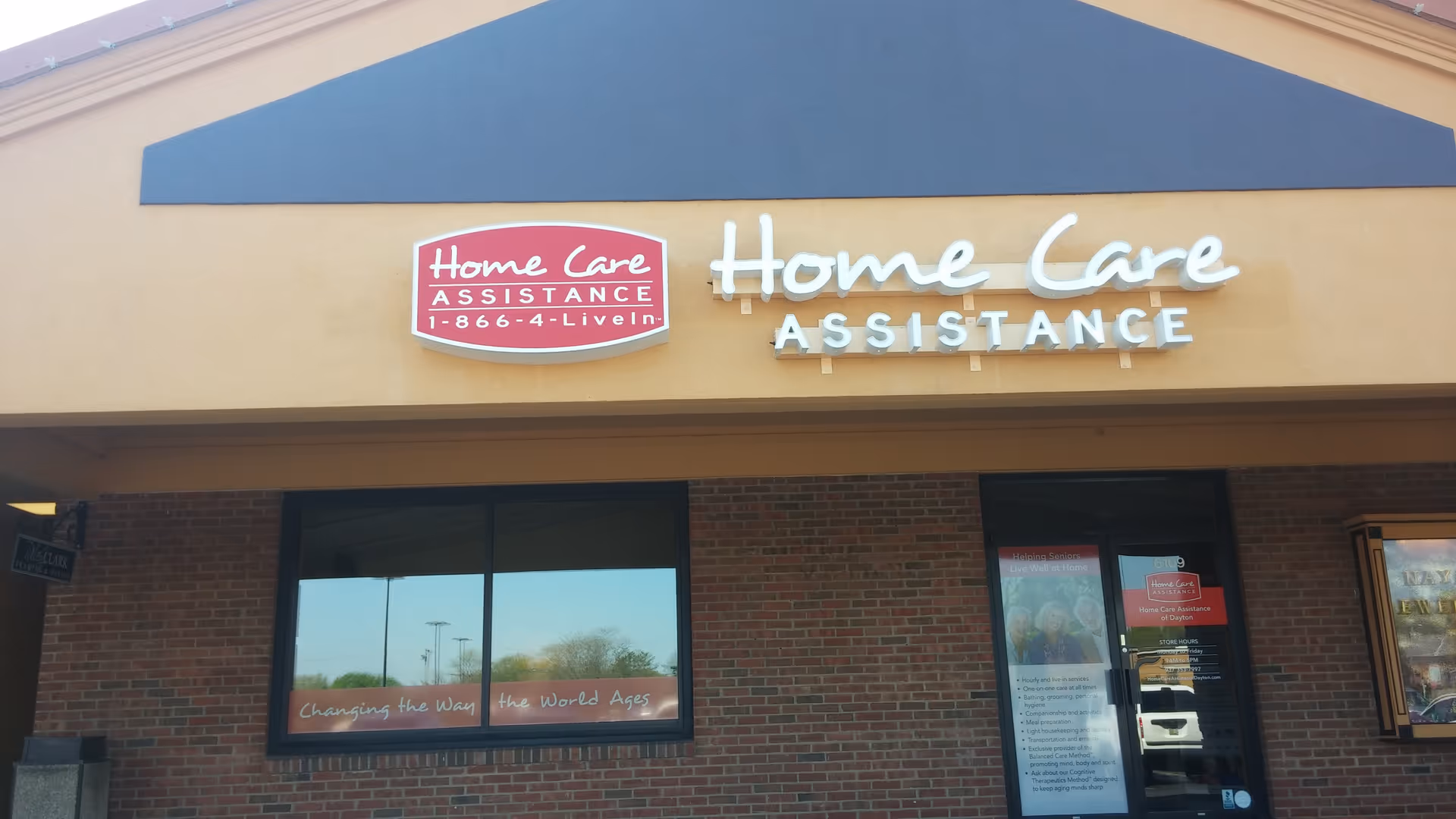 Exterior view of Home Care Assistance of Dayton building with storefront sign