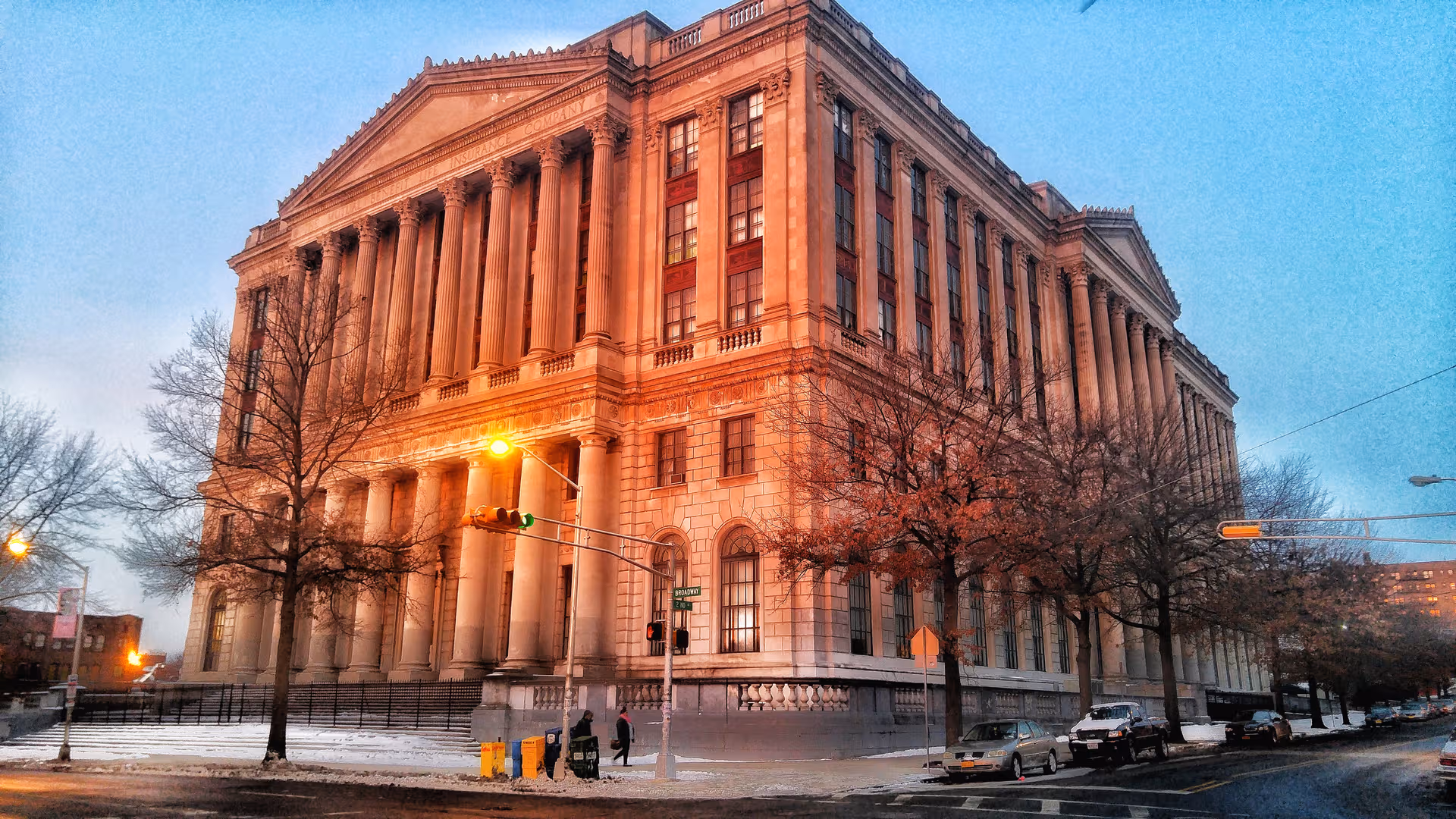 Exterior view of Broadway House for Continuing Care with grand columns