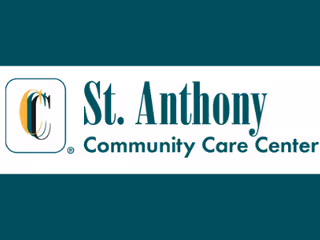 Signage for St. Anthony Community Care Center on a teal background.