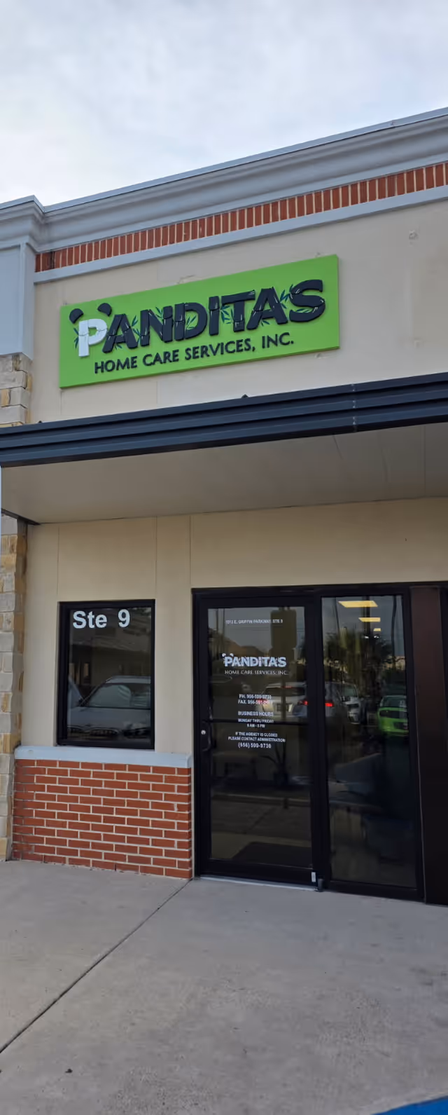 Front view of Panditas Home Care Services sign at the storefront entrance.