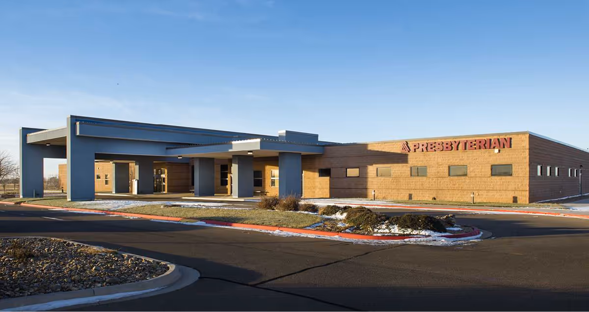 Exterior view of Presbyterian Home Healthcare building in Clovis with driveway and landscaping.