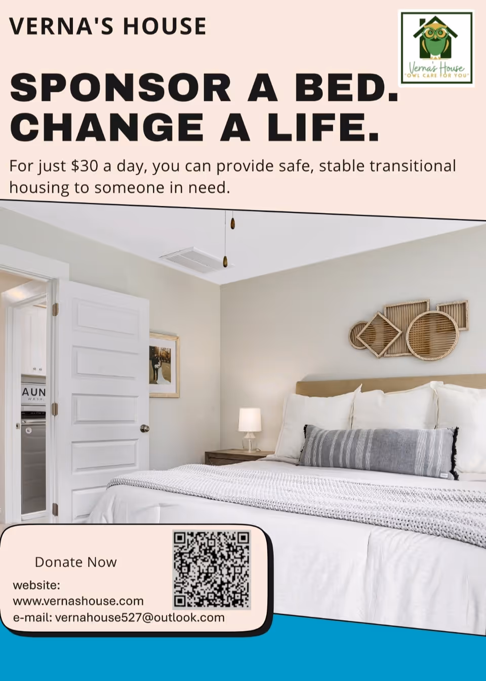 A neatly made bedroom featuring a bed, nightstand, lamp, and decorative wall art.